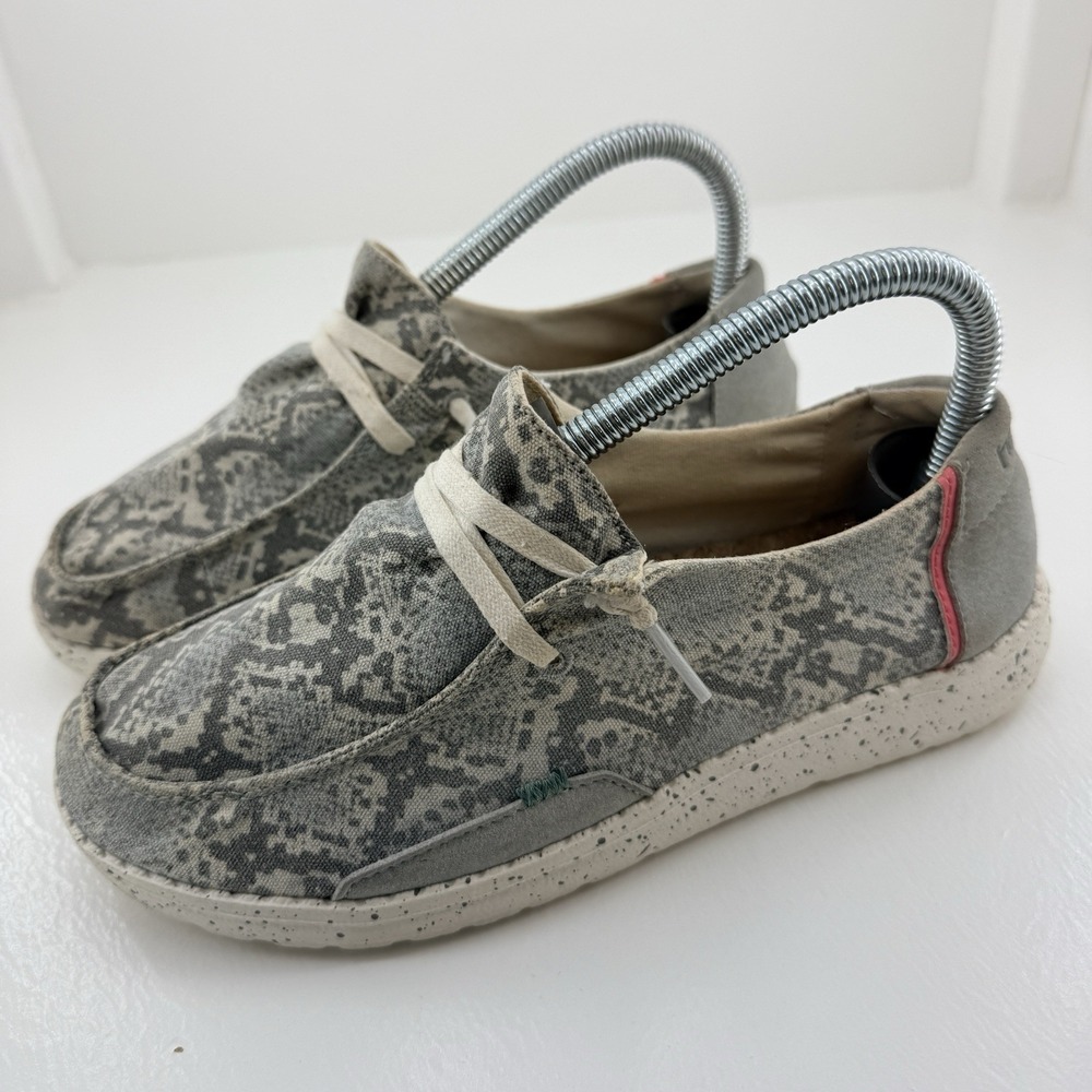 Hey Dude Shoes Womens 6 Wendy Jungle Grey Snakeskin Print Slip On Mocs Sneakers
